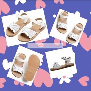Toddler Girls White Sandles With Bow & Lace Cut Design Size 9 Toddler